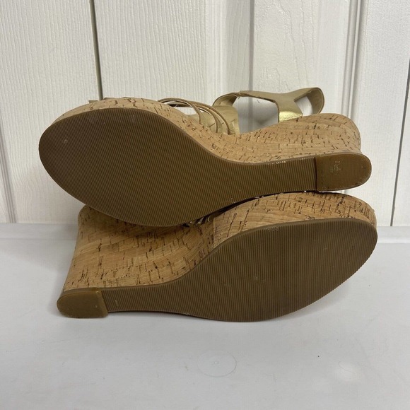 Audrey Brooke Carina Cage Gladiator Wedge High Heel Sz 10M Gold Leather Metallic - Picture 10 of 12